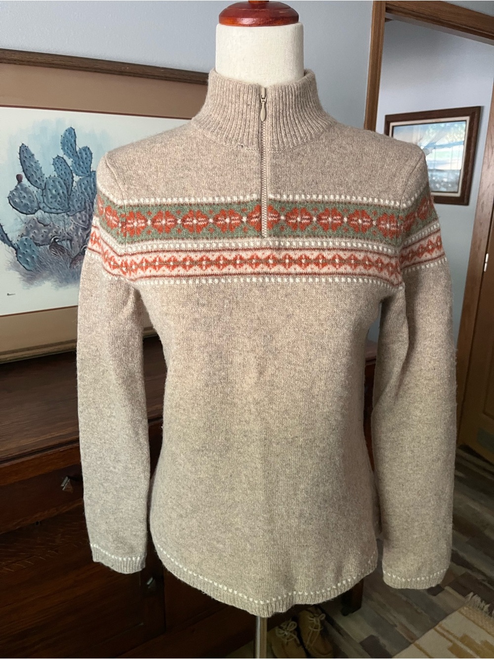 Vtg Woolrich 1/4 zip 100% wool sweater Nordic design